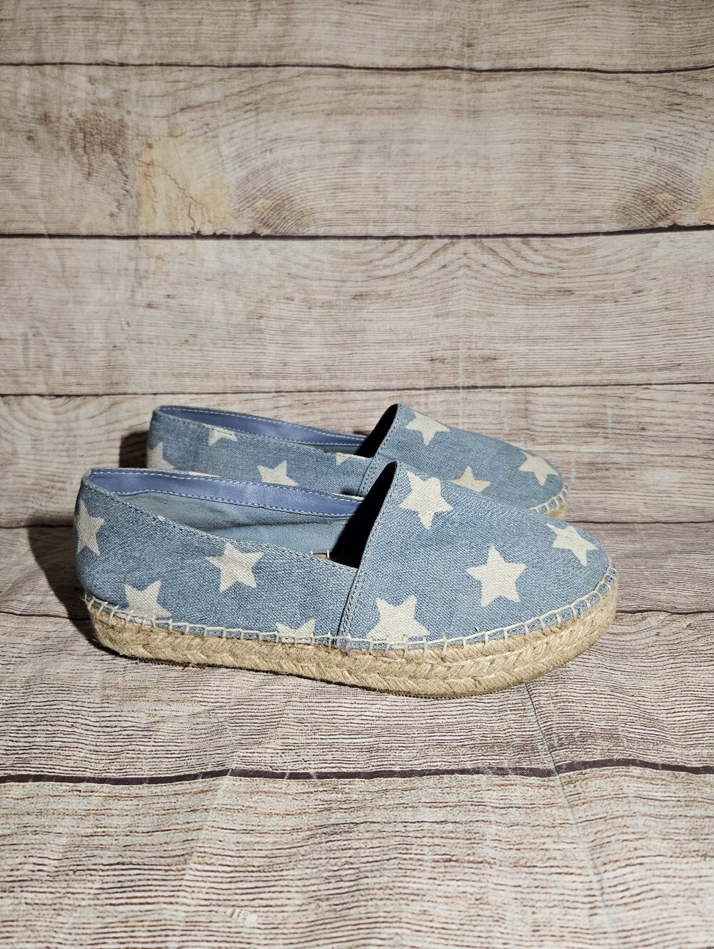 Steve Madden Talan espadrille chambray stars platform slip on shoes